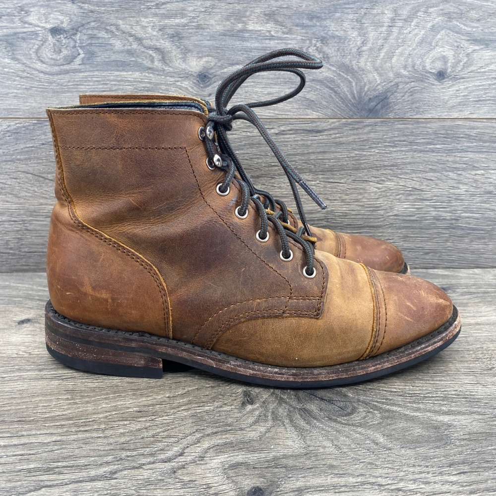 Thursday Boot Co Captain Boots Men Size 8 Brown Leather Cap Toe Lace Up Heritage